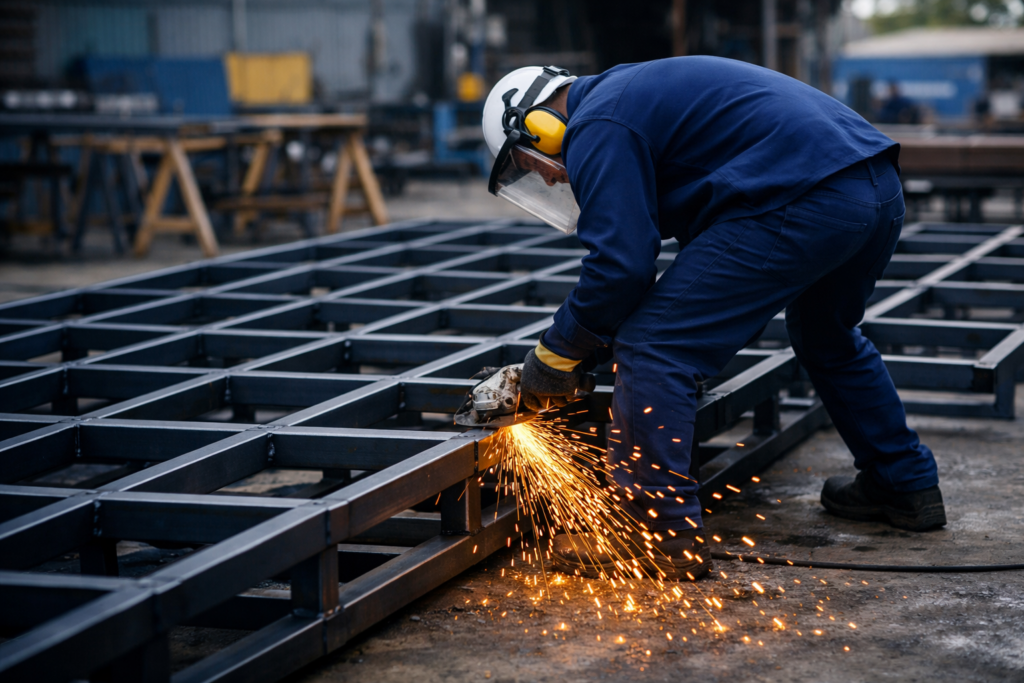Serralheria técnica com instalação de estrutura metálica em obra - STI Energia