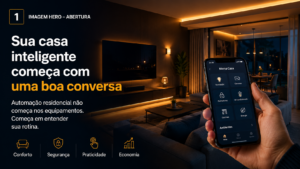Automação residencial com controle pelo celular em sala moderna – projeto de casa inteligente STI Energia